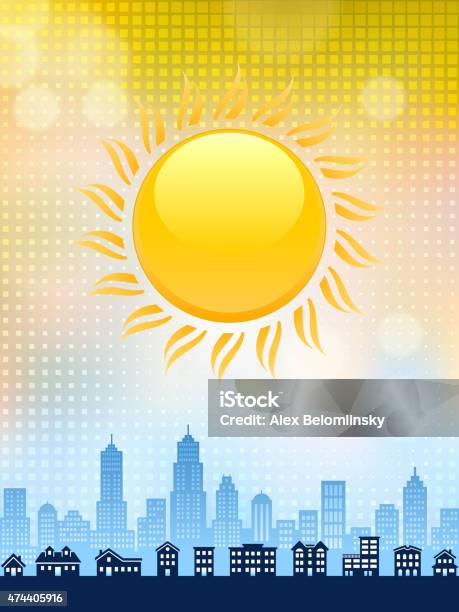 City Skyline Summer Day With Blue Sky And Sun Background Stock Illustration - Download Image Now