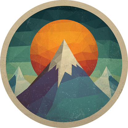 Abstract mountain landscape of the triangles with the sun. Vector illustration.