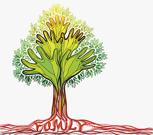 rodzina dłoń drzewo.   koncepcja ilustracji. - tree root family tree family stock illustrations