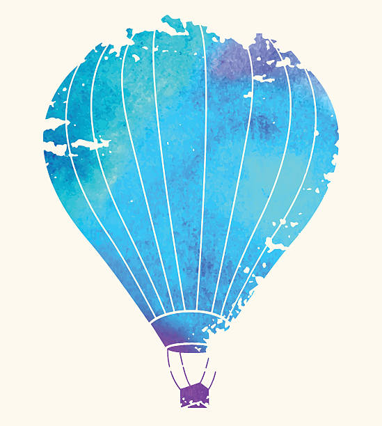 Watercolor vintage hot air balloon vector art illustration