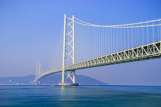 akashi-kaikyo, kobe, japan - kobe bridge japan suspension bridge stock-fotos und bilder