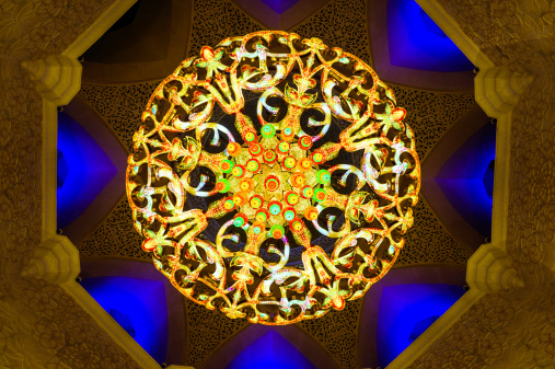 Abu Dhabi, United Arab Emirates - January 27, 2014: Сhandelier inside of Sheikh Zayed Mosquel.