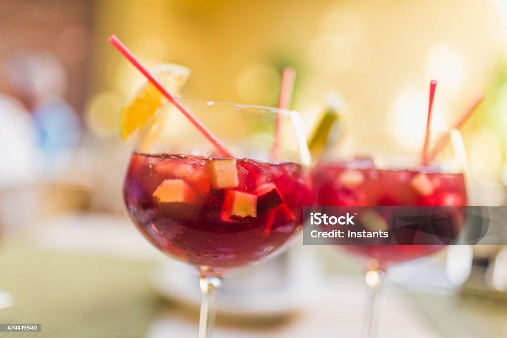 Sangria Two refreshing glasses of sangria with fruits, waiting to be savored. Sangria Stock Photo
