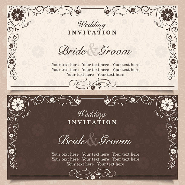 Invitation Set of wedding invitation cards with floral elements, vector illustration over the hill birthday stock illustrations