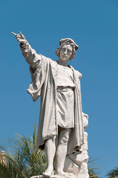 Christopher Columbus A fine statue of the great explorer Christopher Columbus A son of Genoa, Italy, Columbus is credited with discovering the "new World" of America. This statue stands on the palm fringed harbour of the resort of Santa Margherita in the region of Liguria.Set in place in the Piazza Della Liberta, this fine white marble statue depicting Columbus pointing to the "New World" was sculpted by Odoardo Tabacchi in 1892. santa margherita ligure italy stock pictures, royalty-free photos & images