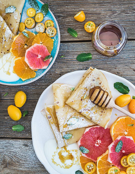 istock Spring vitamin breakfast set. Thin crepes or pancakes 474424154