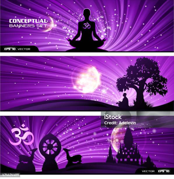 Buddhism Banner Set Stock Illustration - Download Image Now - Buddha, Tibetan Buddhism, Acroyoga