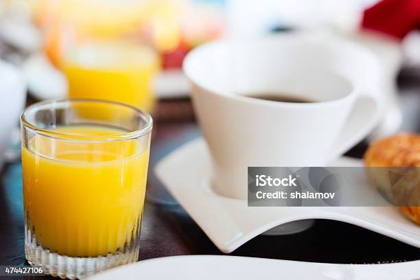 Coffee And Orange Juice Stock Photo - Download Image Now - 2015, Baked Pastry Item, Breakfast