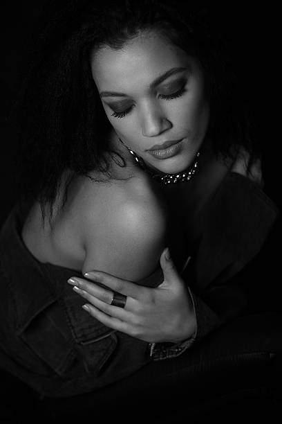 vogue style photo of sensual woman - black white стоковые фото и изображения