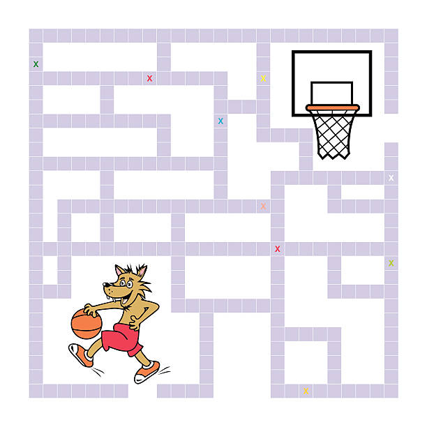 illustrations, cliparts, dessins animés et icônes de labyrinth, wolf et de basket-ball - basketball vector dribbling illustration and painting