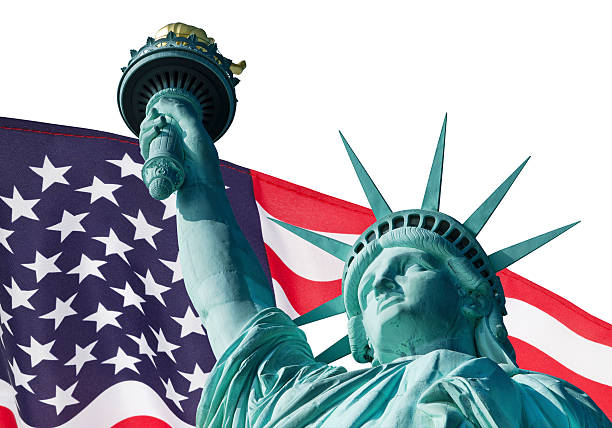 istock Statue Of Liberty Infront Of American Flag 474436314