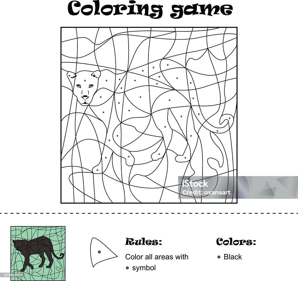 Hidden picture - Coloring Page, Panter Hidden picture - Coloring Page, Panter. Layout with instruction and answer key Coloring stock vector