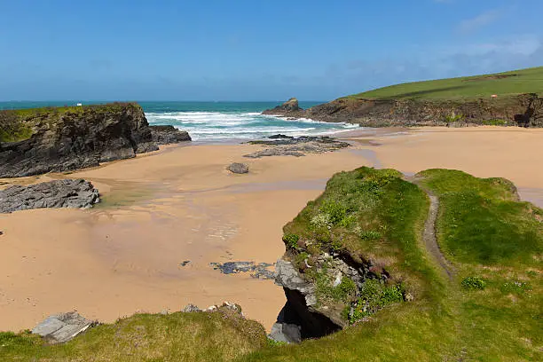 Photo of Trevone bay near Padstow North Cornwall UK sunny spring day