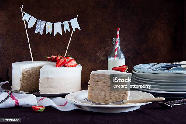 Crepe Cake Napoleon With Strawberries Stock Photo - Download Image Now - Layer Cake, Russian Culture, 2015