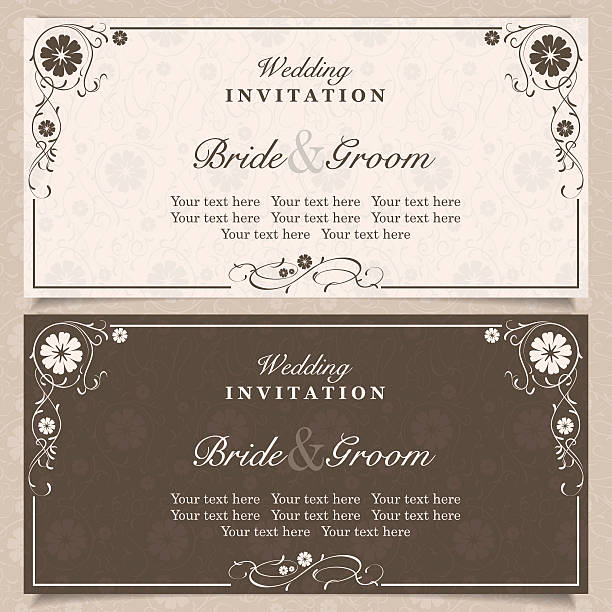 Invitation Set of wedding invitation cards with floral elements, vector illustration over the hill birthday stock illustrations