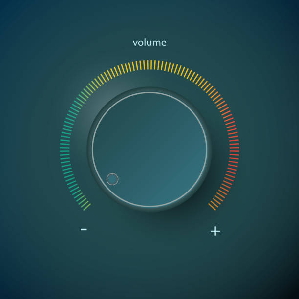 illustrazioni stock, clip art, cartoni animati e icone di tendenza di realistico cilindro metallo del pannello di controllo.   musica manopola del volume audio - dial