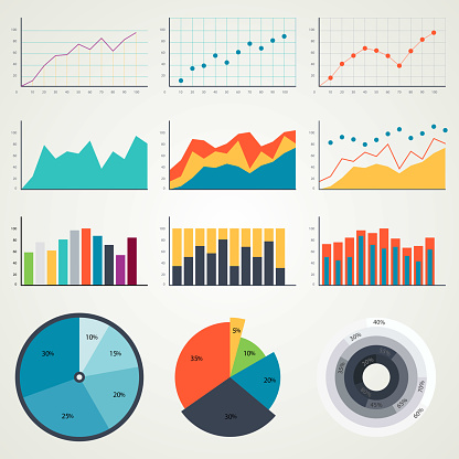 Set of elements for infographics, charts, graphs and diagrams. In color. Vector illustration