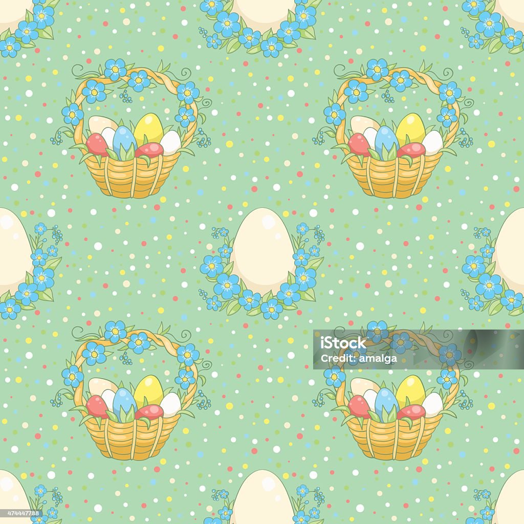 Green background with easter basket Green background with easter basket. Cartoon seamless background. Vector. 2015 stock vector