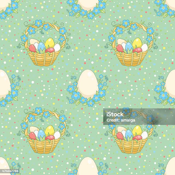 Green Background With Easter Basket Stock Illustration - Download Image Now - 2015, Backgrounds, Basket