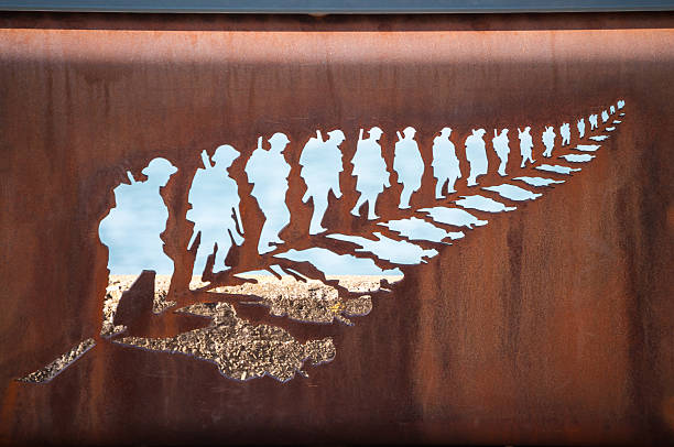 iron sculpture fern leaf trained soldiers in Auckland