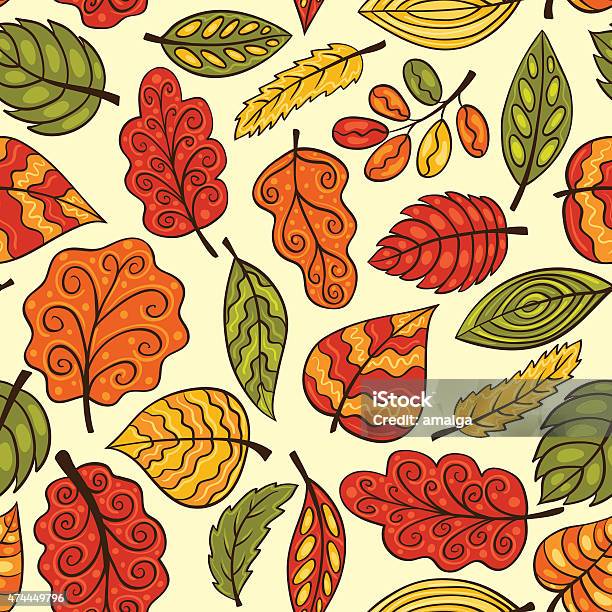 Beautiful Handdrawn Seamless Pattern With Autumn Leaves Stock Illustration - Download Image Now