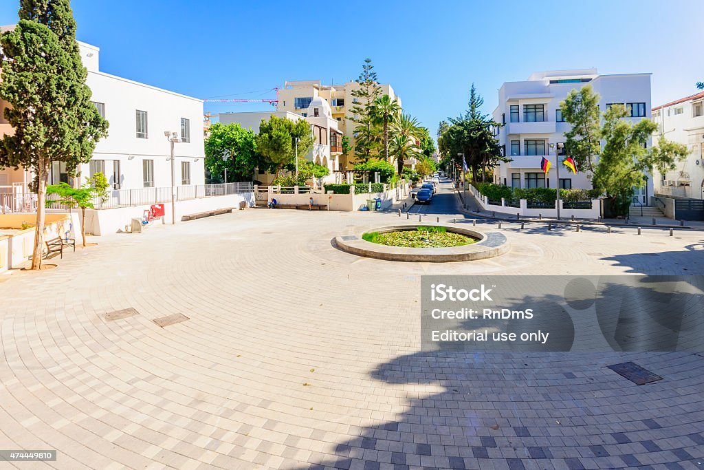 Bialik Square, Tel-Aviv Tel Aviv, Israel - May 15, 2015: Scene of the Bialik Square, with visitors, in Tel Aviv, Israel. The Bialik Square was the home for the first townhall of Tel-Aviv and is a great example of the modern Bauhaus architecture 2015 Stock Photo