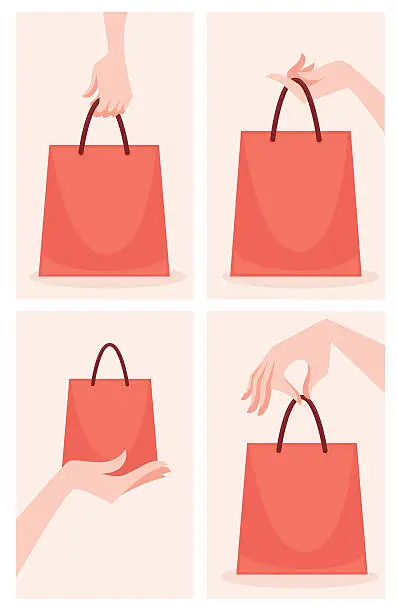 Vector illustration of woman hand and shopping bags, vector collection