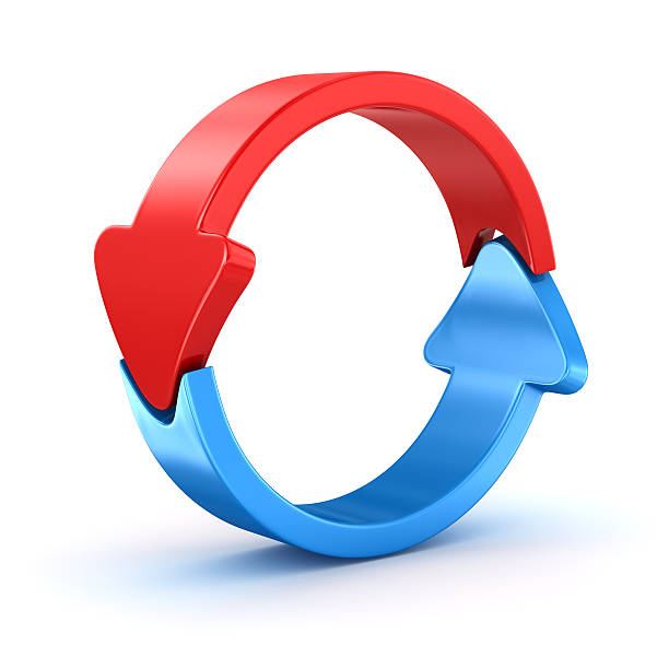 Arrows turning Arrows turning. 3d render and computer generated image. red white blue bike stock pictures, royalty-free photos & images