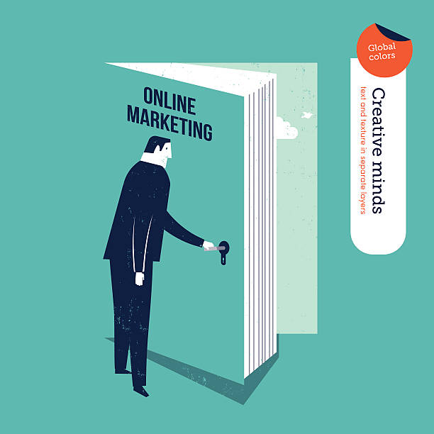 istock Businessman opening a book door online marketing 474456664