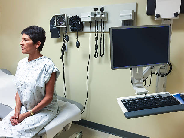 Doctors's Medical Exam Room for patients with computer and patient sitting on bed