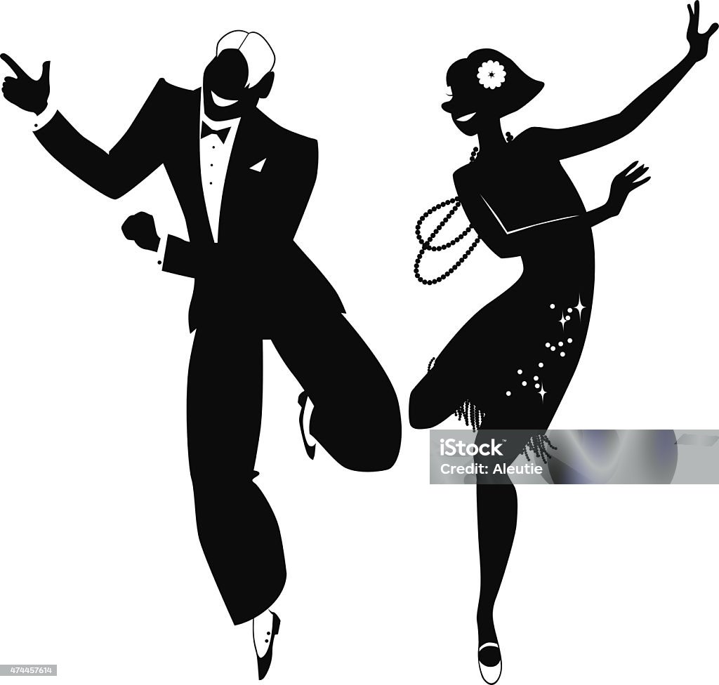 The Charleston silhouette Black vector silhouette of a couple dressed in 1920s fashion dancing the Charleston, no white objects, EPS 8 1920-1929 stock vector