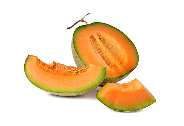 istock ripe orange melon with stem on white background 474461036