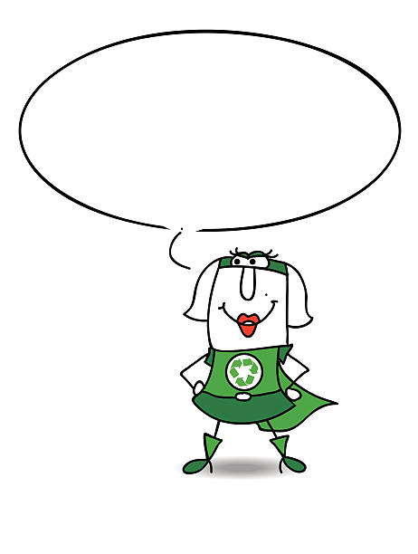 Recycling woman speaks The super eco woman is speaking. Write the text in the speech bubble superhero environment women green color stock illustrations