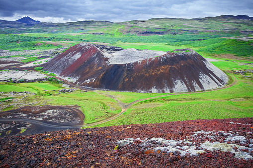 Grabrokarfell viewed from volcano Grabrok crater, Iceland