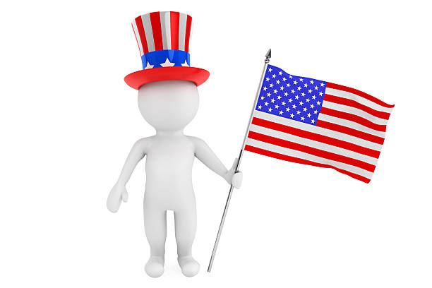 istock Independence day concept. 3d small person with american flag and 474461578