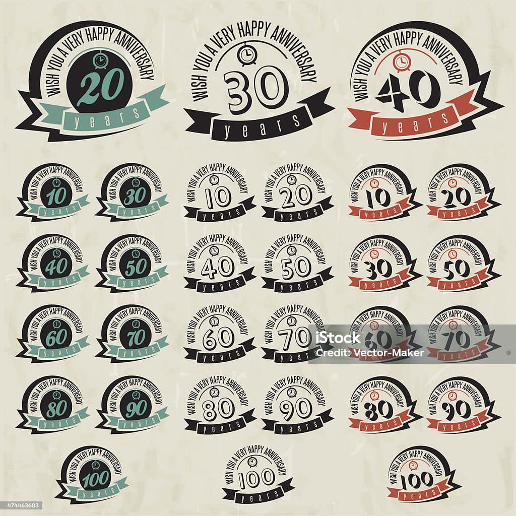 Estilo Vintage aniversario señal collection. - arte vectorial de 10-11 años libre de derechos