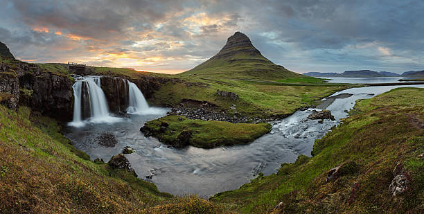 istock Iceland landscape with volcano and waterfall 474470478