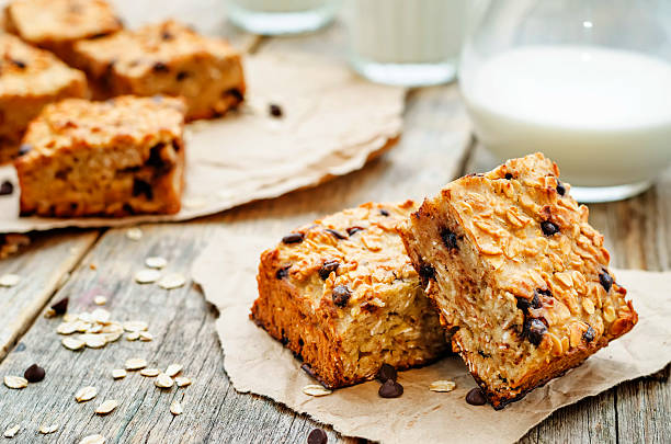 pumpkin cinnamon chip oatmeal bars stock photo