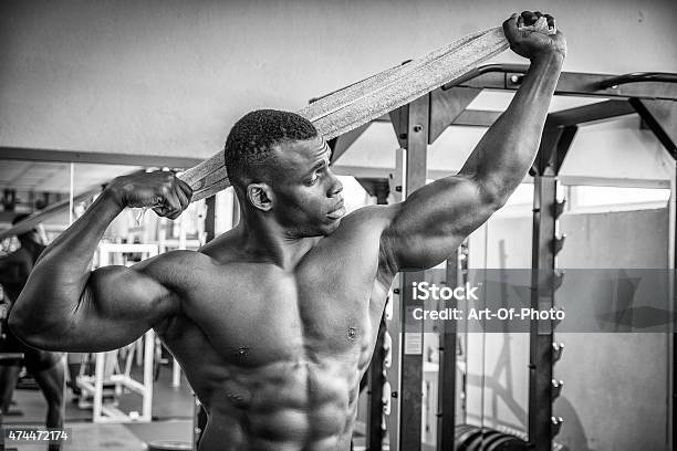 Attractive Hunky Black Male Bodybuilder In Gym Stock Photo - Download Image Now - Muscular Build, 2015, Abdominal Muscle