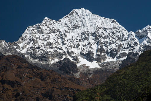 MONG LA, NEPAL - CIRCA OCTOBER 2013: view of the Himalayas on the way to Phortse Thang circa October 2013 in Mong La.
