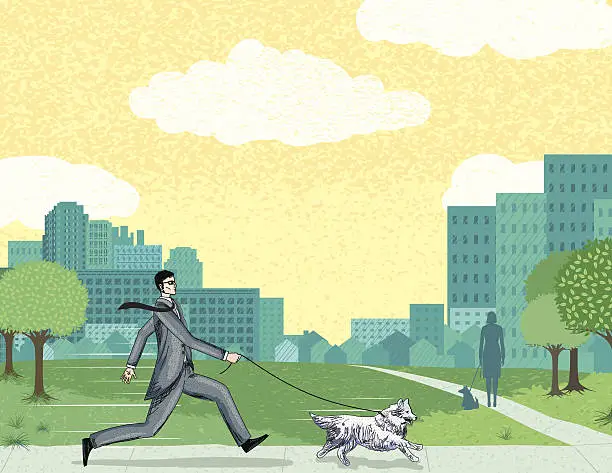 Vector illustration of Businessman Running With His Dog In The Morning