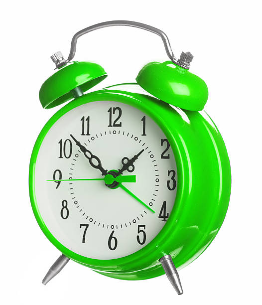 istock Green Old Style Alarm Clock Isolated On White 474477926