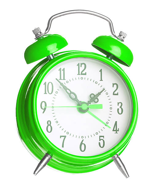 istock Green Old Style Alarm Clock Isolated On White 474479366