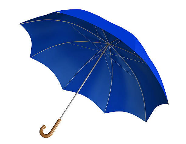 istock Blue umbrella or parasol with classic curved handle 474479690