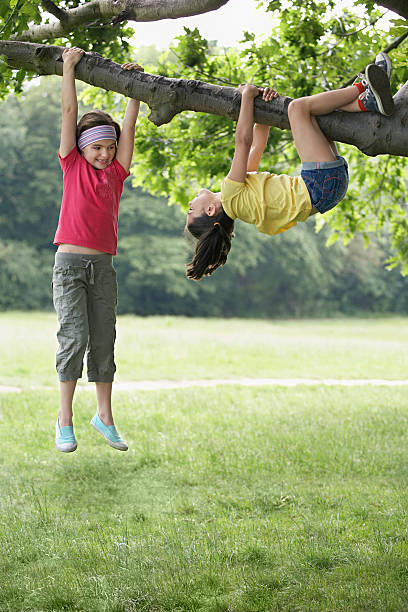 istock Girls Hanging On Tree Branch 474487371