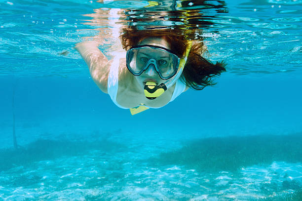 istock Woman with mask snorkeling 474487564