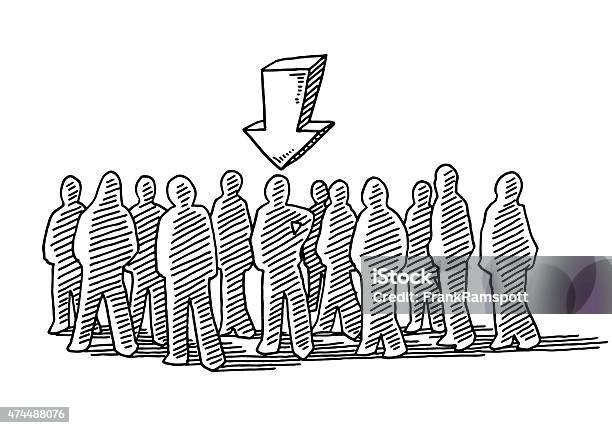Crowd Of People The Chosen One Drawing Stock Illustration - Download Image Now - People, Doodle, Arrow Symbol