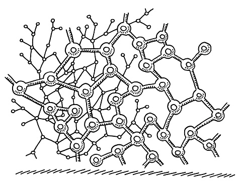 Hand-drawn vector drawing of an Abstract Neuronal Network, Science Image. Black-and-White sketch on a transparent background (.eps-file). Included files are EPS (v10) and Hi-Res JPG.