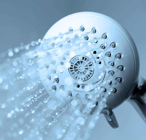 Shower with running water stock photo