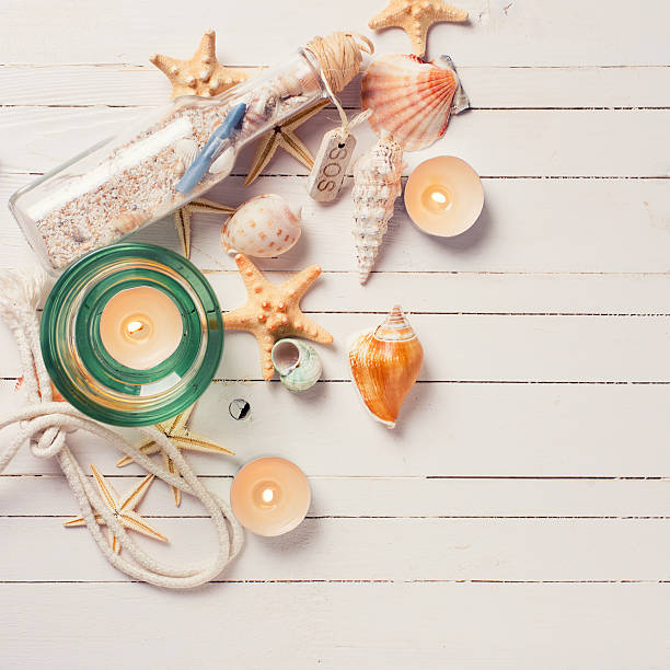 istock Marine items on wooden background. 474488986